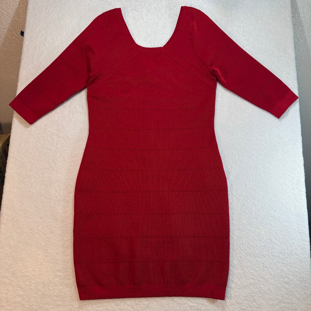 Kardashian Kollection Red Bandage Bodycon Dress 3/4 Sleeve XL Spring 2013 - Picture 9 of 9